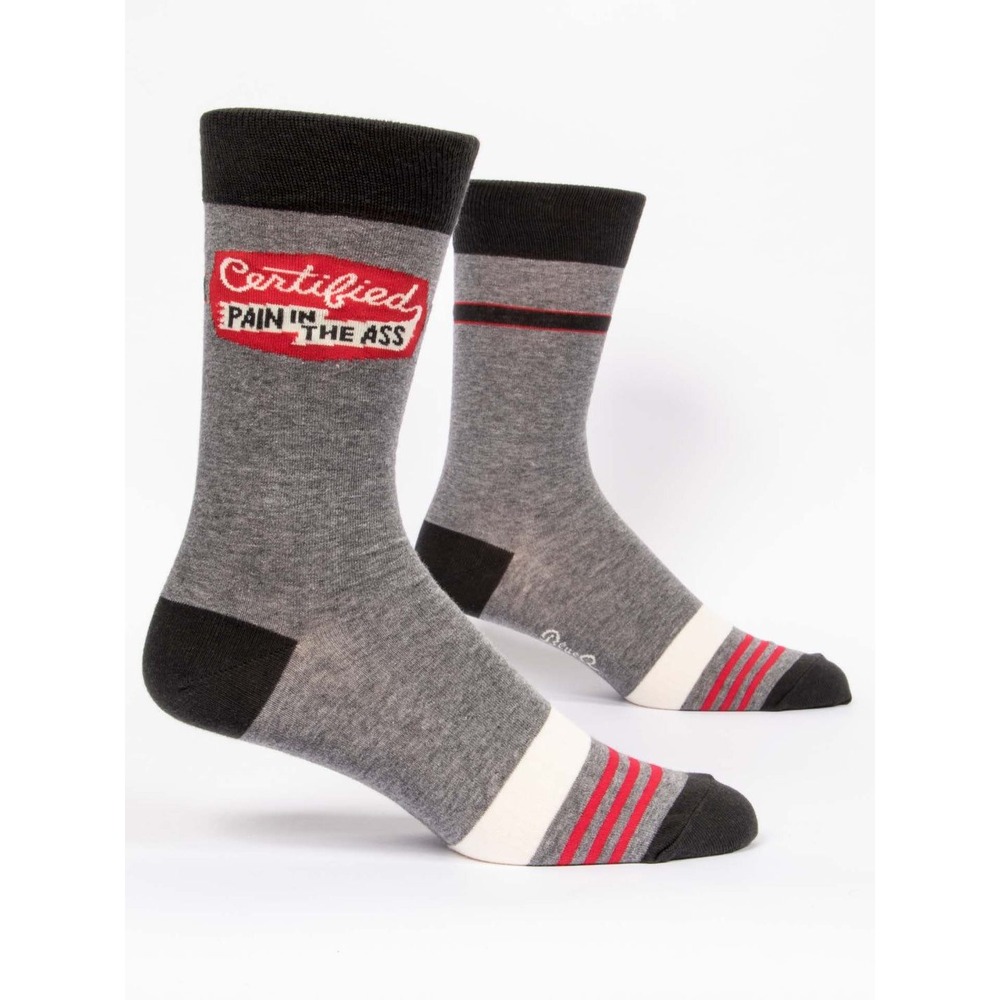 Blue Q Certified Pain In The Ass Mens Crew Socks Grey Red Novelty SW847 NWT
